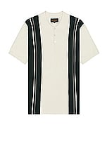 Beams Plus Knit Polo Stripe in White, view 1, click to view large image.