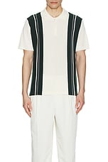 Beams Plus Knit Polo Stripe in White, view 3, click to view large image.