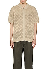 Beams Plus Zip Knit Polo Mesh in Beige, view 4, click to view large image.