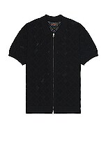 Beams Plus Zip Knit Polo Mesh in Black, view 1, click to view large image.