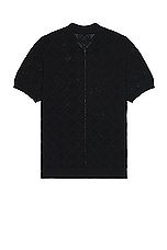 Beams Plus Zip Knit Polo Mesh in Black, view 2, click to view large image.