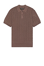 Beams Plus Knit Polo Cable in Brown, view 1, click to view large image.