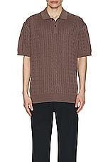 Beams Plus Knit Polo Cable in Brown, view 3, click to view large image.