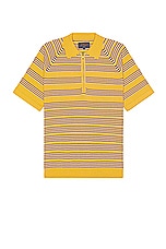 Beams Plus Half Zip Knit Polo Jacquard in Yellow, view 1, click to view large image.