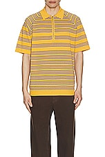 Beams Plus Half Zip Knit Polo Jacquard in Yellow, view 3, click to view large image.