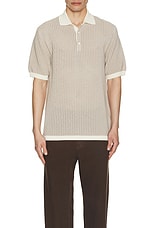 Beams Plus Knit Polo Washi 2 Tone in Off White, view 4, click to view large image.