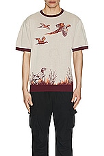 Beams Plus Knit Tee Jacquard in Burgundy, view 3, click to view large image.
