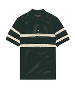 Beams Plus Knit Polo Mesh Stripe in Green, view 1, click to view large image.