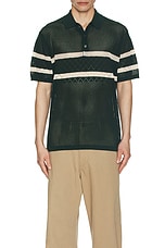Beams Plus Knit Polo Mesh Stripe in Green, view 3, click to view large image.