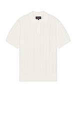 Beams Plus Knit Polo Cable in White, view 1, click to view large image.