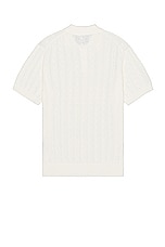 Beams Plus Knit Polo Cable in White, view 2, click to view large image.