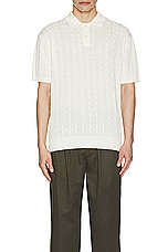 Beams Plus Knit Polo Cable in White, view 3, click to view large image.