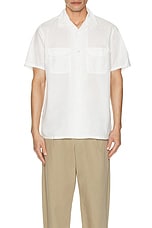 Beams Plus Open Collar Short Sleeve Peruvian Pima in White, view 3, click to view large image.