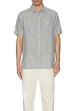 Beams Plus Work Short Sleeve Linen in Stripe, view 4, click to view large image.
