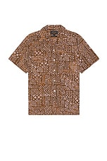 Beams Plus Open Collar Batik Print in Brown, view 1, click to view large image.