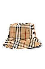Burberry Heavy Cotton Check Bucket Hat in Archive Beige, view 2, click to view large image.
