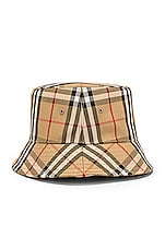 Burberry Heavy Cotton Check Bucket Hat in Archive Beige, view 3, click to view large image.