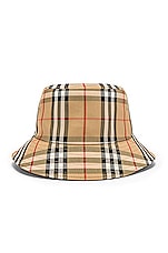 Burberry Heavy Cotton Check Bucket Hat in Archive Beige, view 4, click to view large image.