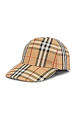 Burberry Heavy Cotton Check Trucker Cap in Archive Beige, view 2, click to view large image.