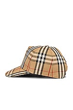 Burberry Heavy Cotton Check Trucker Cap in Archive Beige, view 3, click to view large image.