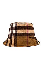 Burberry Cashmere Giant Check Bucket Hat in Birch Brown, view 1, click to view large image.