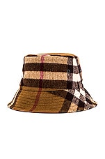 Burberry Cashmere Giant Check Bucket Hat in Birch Brown, view 2, click to view large image.