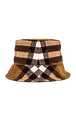 Burberry Cashmere Giant Check Bucket Hat in Birch Brown, view 3, click to view large image.