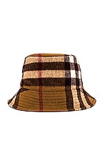 Burberry Cashmere Giant Check Bucket Hat in Birch Brown, view 4, click to view large image.