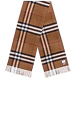 Burberry Giant Check Cashmere Scarf in Birch Brown, view 2, click to view large image.