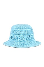 Burberry Crochet Bucket Hat in Bright Topaz Blue, view 1, click to view large image.