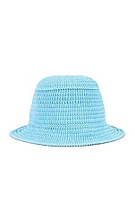Burberry Crochet Bucket Hat in Bright Topaz Blue, view 2, click to view large image.