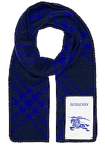 Burberry Wool Check Scarf in Navy, view 1, click to view large image.