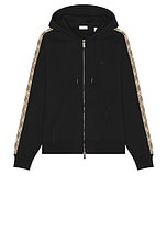Burberry Check Tape Zip Through Hoodie in Black | FWRD