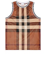 Burberry Exploded Check Basketball Tank in Dark Birch Brown, view 1, click to view large image.