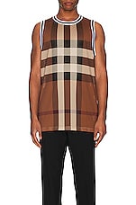 Burberry Exploded Check Basketball Tank in Dark Birch Brown, view 3, click to view large image.