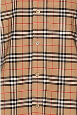 Burberry Small Scale Stretch Check Shirt in Camel Check, view 5, click to view large image.