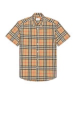 Burberry Caxton Short Sleeve Check Shirt in Archive Beige, view 1, click to view large image.