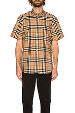 Burberry Caxton Short Sleeve Check Shirt in Archive Beige, view 3, click to view large image.