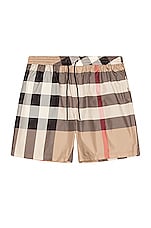 Burberry Guildes Swim Short in Archive Beige Check, view 1, click to view large image.