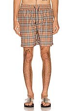 Burberry Guildes Small Scale Check Swim Trunk in Archive Beige, view 3, click to view large image.