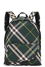 Burberry Check Pattern Backpack in Ivy, view 1, click to view large image.
