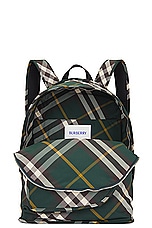 Burberry Check Pattern Backpack in Ivy, view 4, click to view large image.