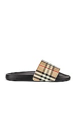Burberry Furley M Check Slide in Archive Beige, view 1, click to view large image.