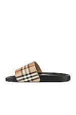 Burberry Furley M Check Slide in Archive Beige, view 5, click to view large image.