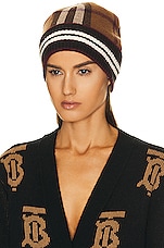 Burberry Check Mashup Beanie in Dark Birch Brown, view 2, click to view large image.