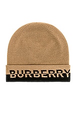 Burberry Core Cashmere Beanie in Arc Beige & Black, view 1, click to view large image.