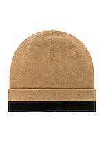 Burberry Core Cashmere Beanie in Arc Beige & Black, view 2, click to view large image.