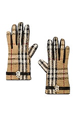 Burberry Victoria Tweed Glove in Archive Beige Check, view 1, click to view large image.