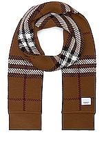 Burberry Check Knit Scarf in Dark Birch Brown Check, view 1, click to view large image.