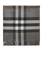 Burberry Half Mega Check Solid Cashmere Blanket in Grey, view 1, click to view large image.